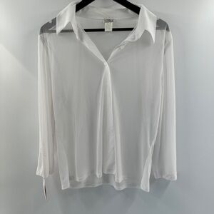 Ezen American Vintage Sheer White Button Down Made in USA | Tagged 3XL Fits L